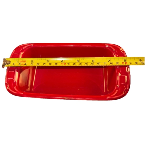 Longaberger Pottery Mini Loaf Bread Pan Baking Tomato Red Woven Traditions - Picture 6 of 8